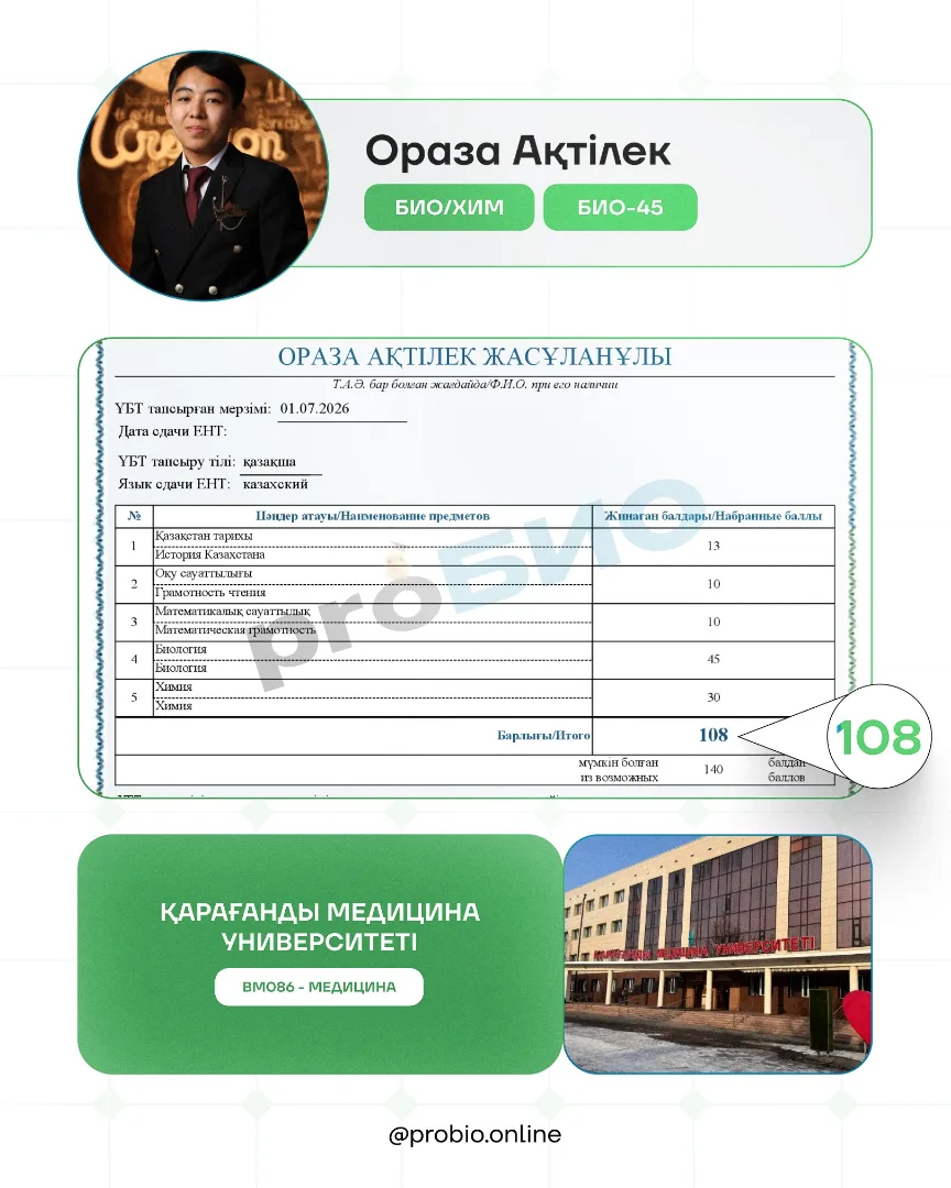 Ораза Ақтілек — түпнұсқа ҰБТ нәтижесі және университеті