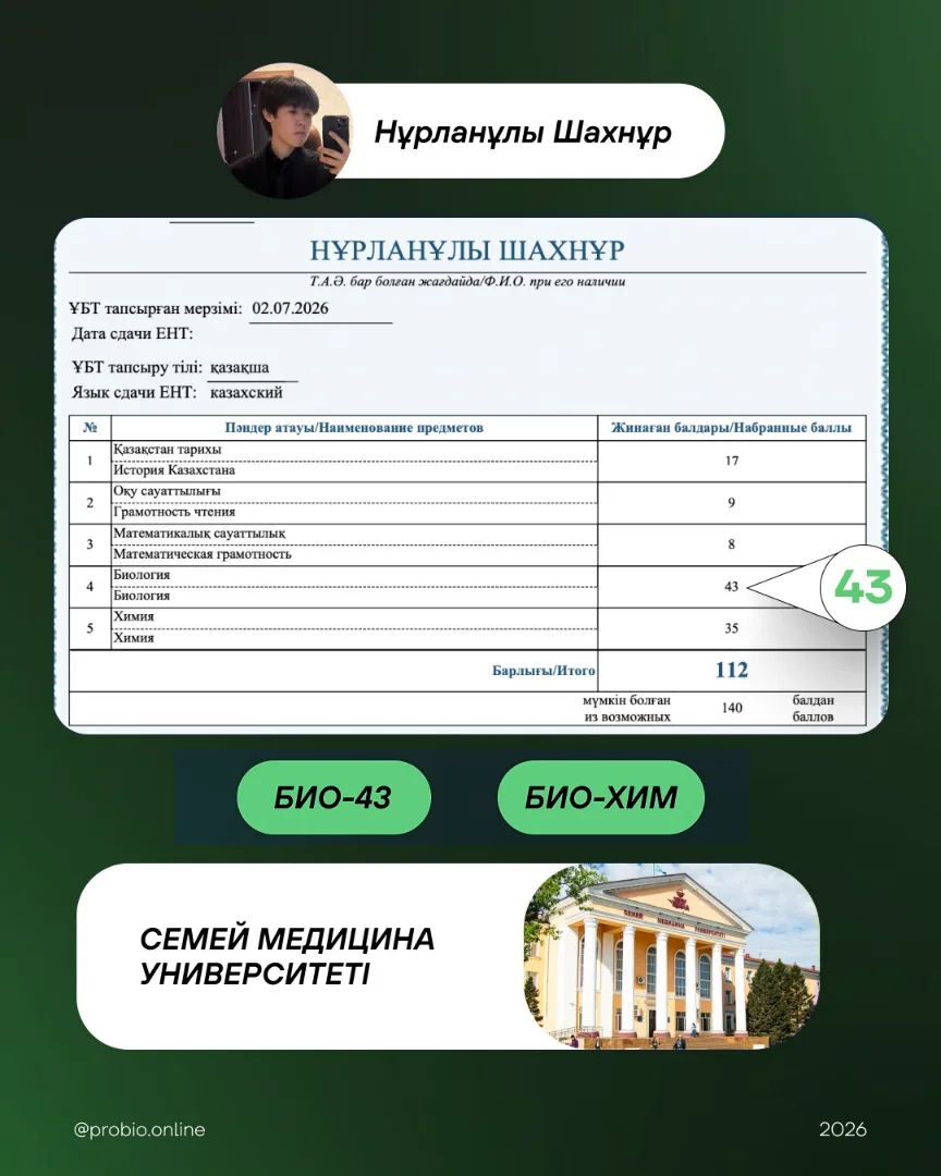 Нұрланұлы Шахнұр — түпнұсқа ҰБТ нәтижесі және университеті